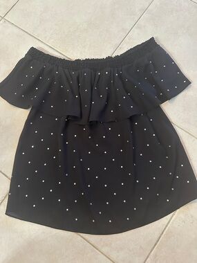 Ladies INC Black Studded Off-Shoulder Ruffle Top-Small